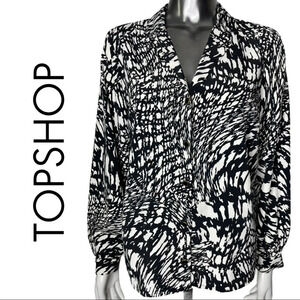 Topshop Blouse Long Sleeve Black White  Button Down Size 4